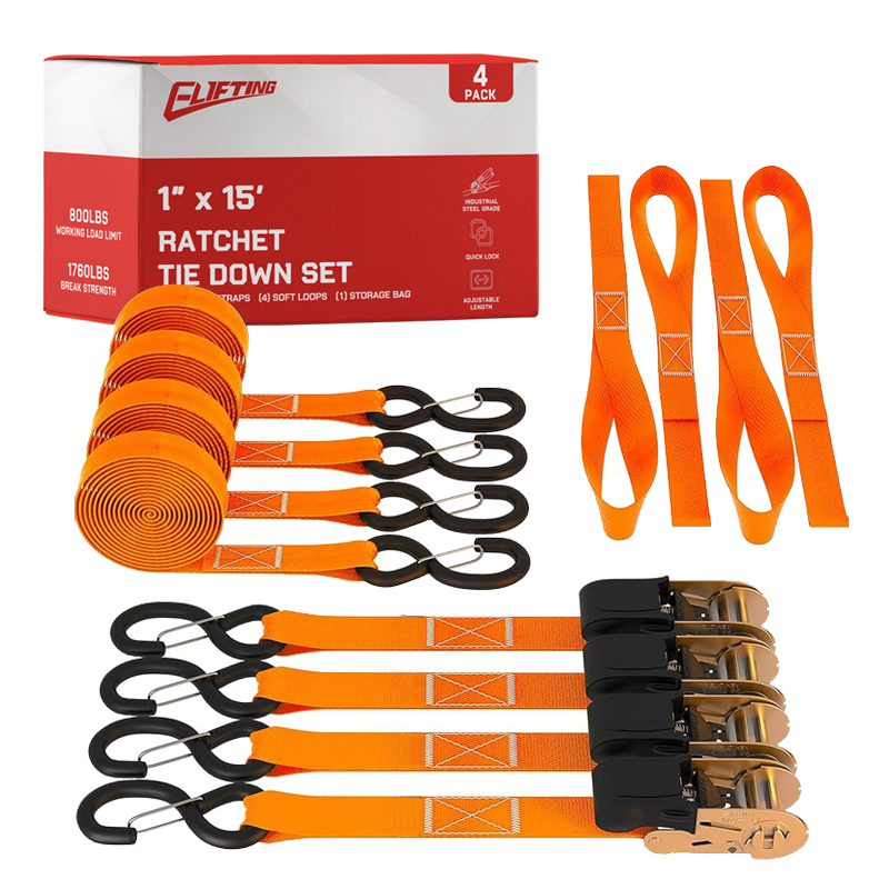 1 ″ x 15 "Ratchet Twow-Down Súprava s mäkkými slučkami （4-batoh）